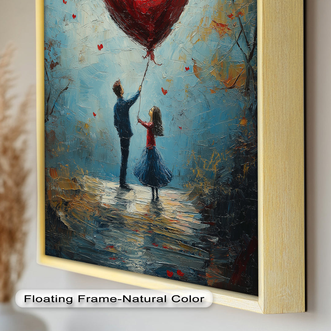 Heart Balloon Dreams – Whimsical Couple Love Oil Painting