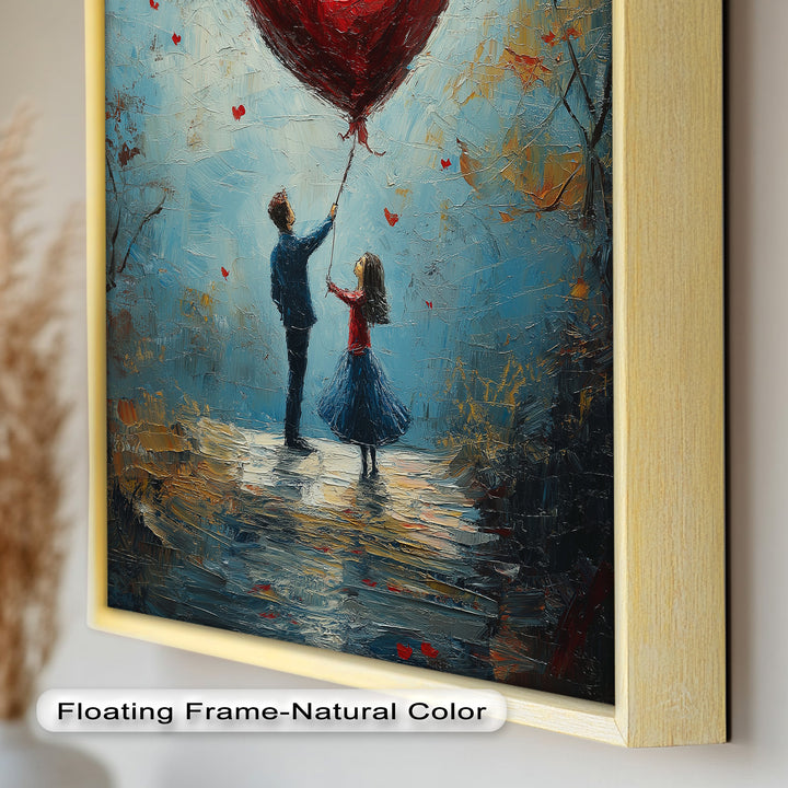 Heart Balloon Dreams – Whimsical Couple Love Oil Painting