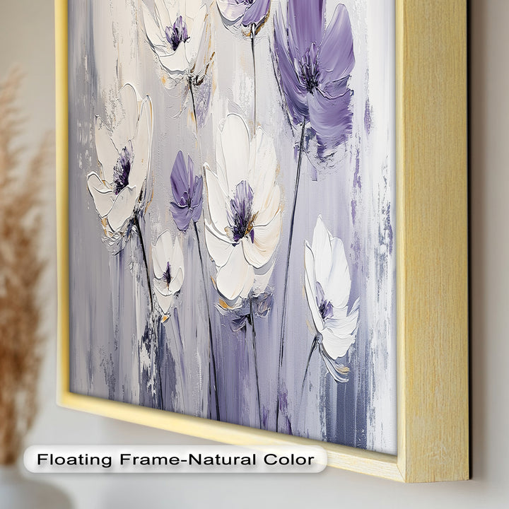 White and Purple Florals on Misty Background - Flower Oil Painting