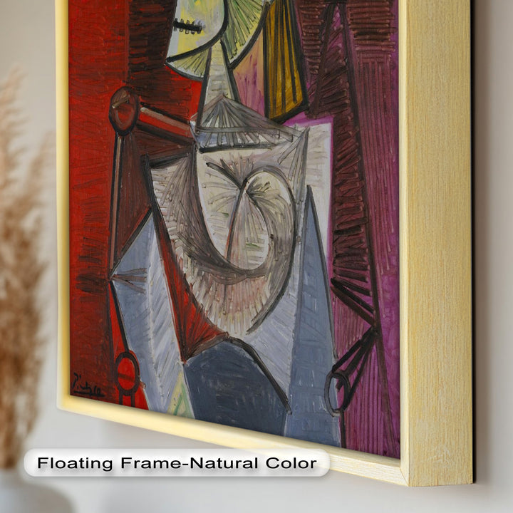 Bold in Crimson – Woman with Feather Hat Abstract Oil Painting