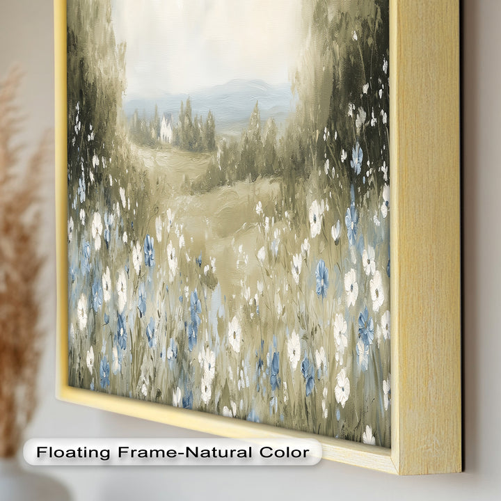 Blue Wildflower Meadow Landscape Oil Painting