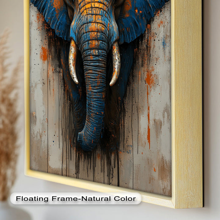 Blue and Orange Elephant Portrait - Animal Oil Painting