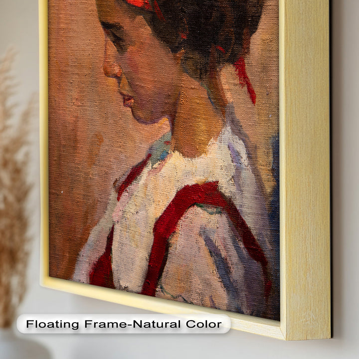 Crimson Reverie – Side Portrait of a Girl in Red Headband Oil Painting