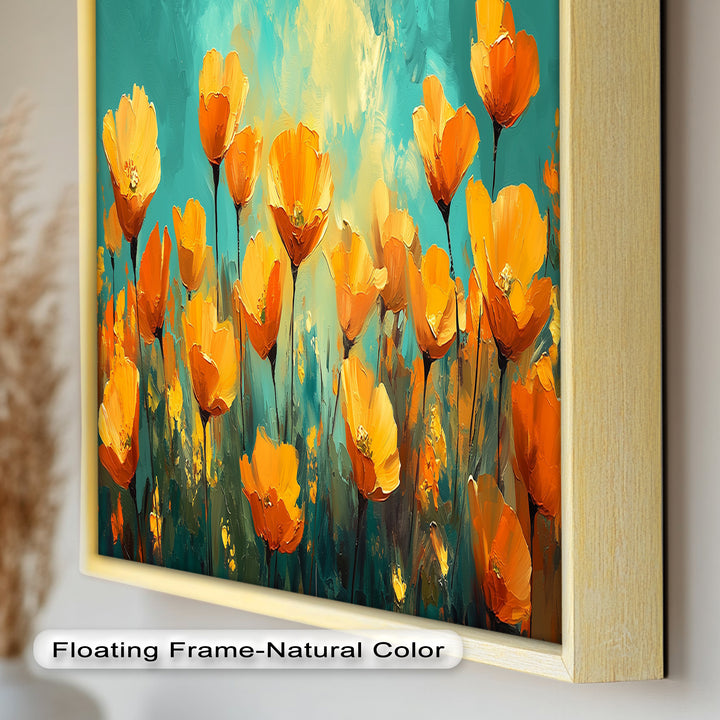 Goldene Mohnblumenfeld Wandkunst – Blumenölgemälde