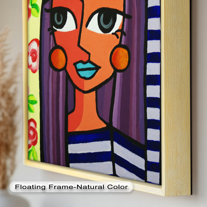 Striped Muse – Vibrant Woman with Flowers Picasso Oil Painting