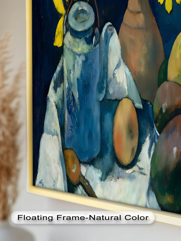 Rustikales Stillleben mit Mangos und Teekanne – Food Paintings