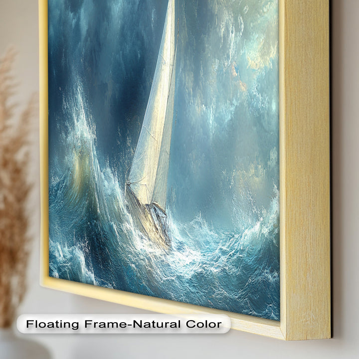 Into the Surge – Sailboat Battling Ocean Waves Oil Painting