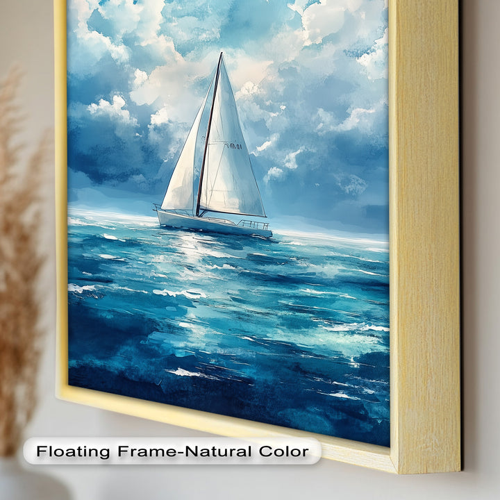 White Sailboat Blue Skies - Modern Oil Painting