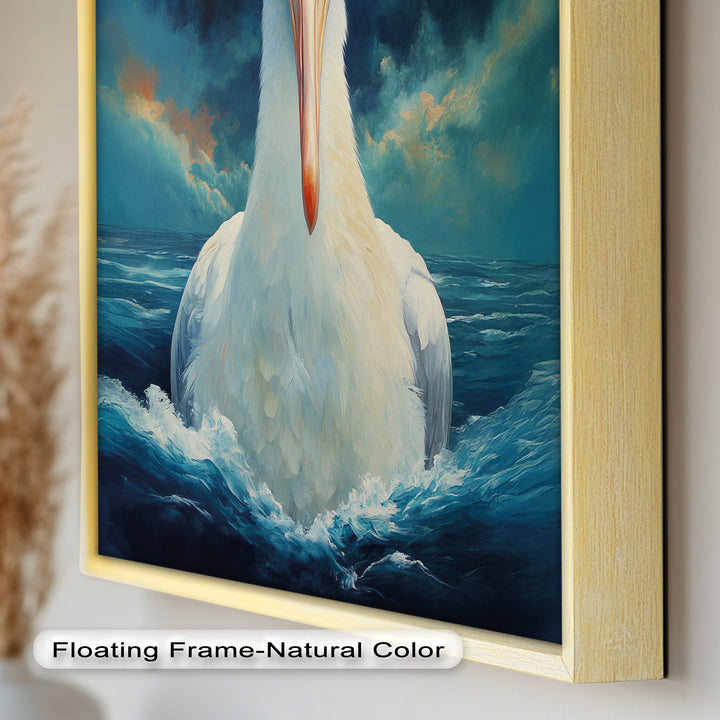 Stork Amid Ocean Storm - Animal Oil Painting