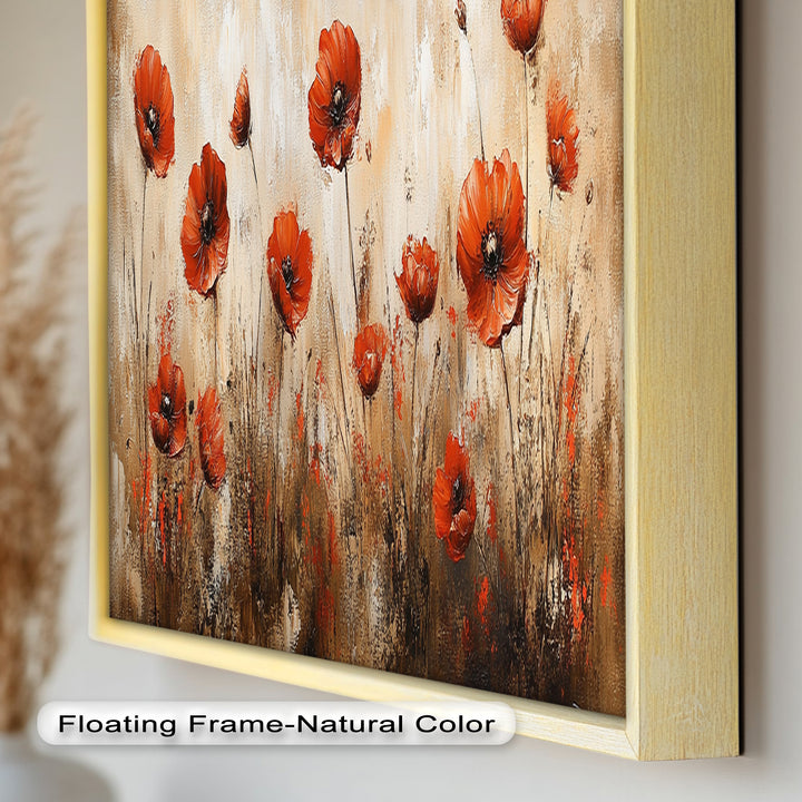 Red Poppies in Earth-Toned Harmony - Flower Oil Painting