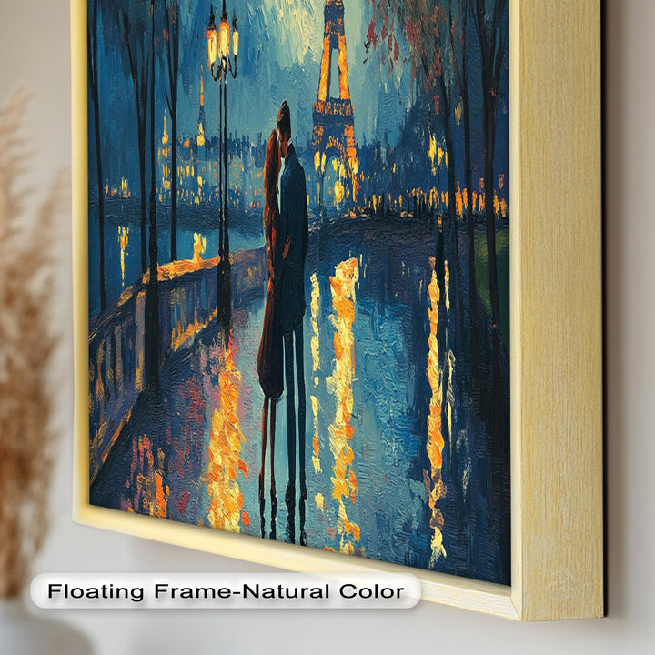 Eiffel Glow – Lovers Embrace by the Seine Love Oil Painting