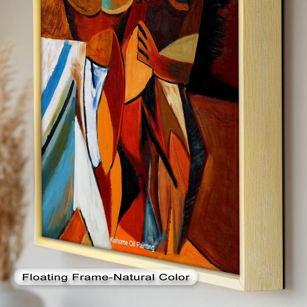 Embracing Figures Wall Art – Cubist Abstract Oil Painting