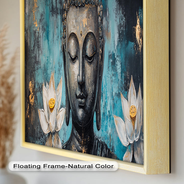 Buddha with Lotus Flowers Wall Art – Religious Oil Painting