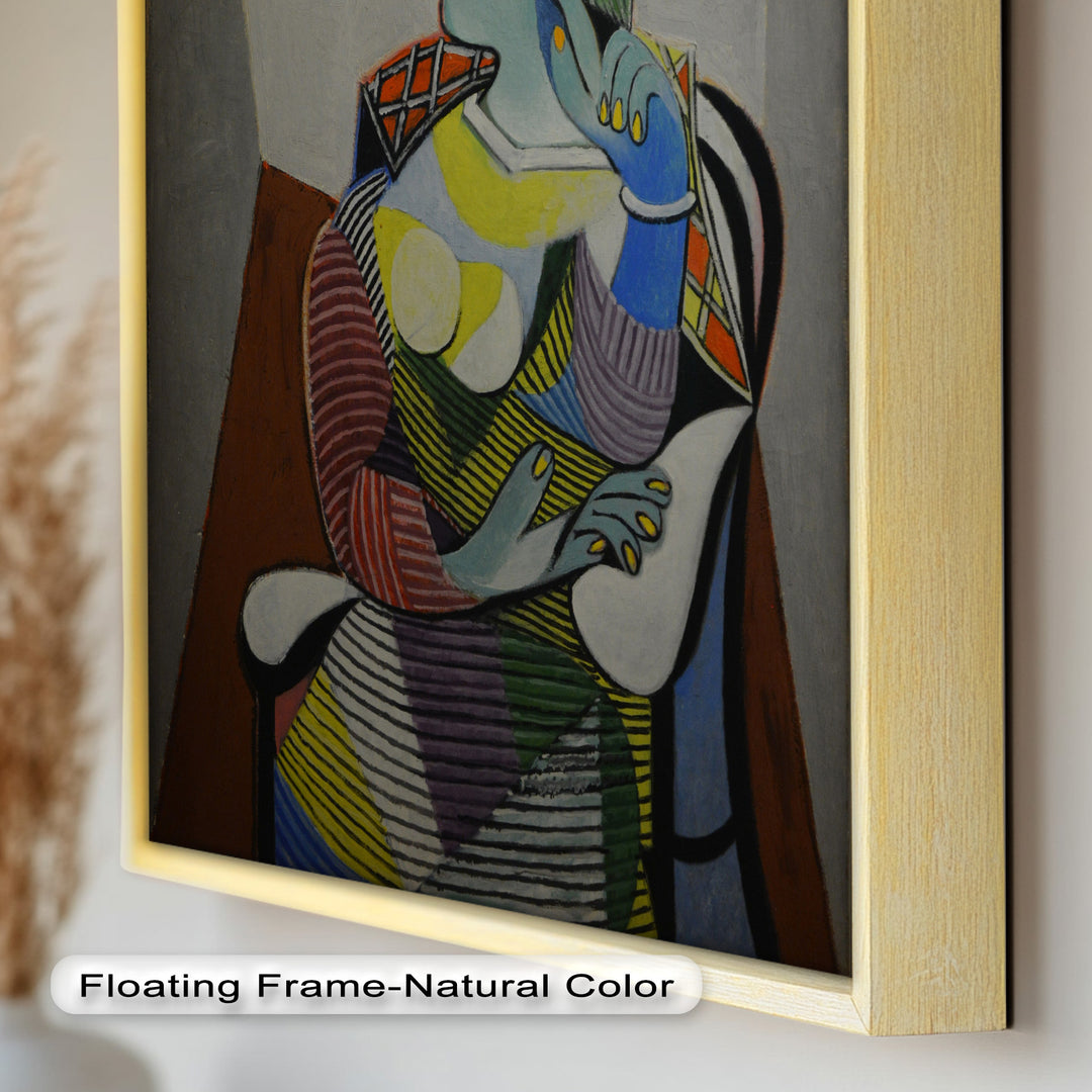 Striped Thoughts – Colorful Woman in Hat Picasso Oil Painting
