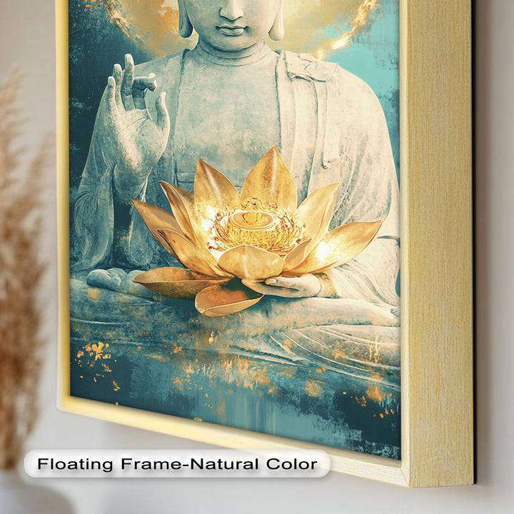 Golden Lotus Buddha Wall Art – Religious Oil Painting