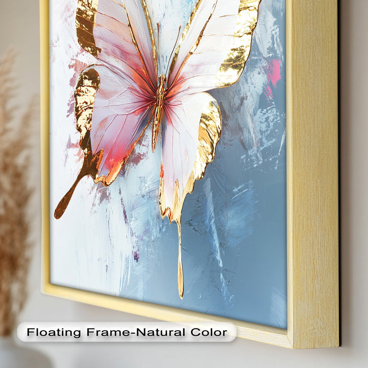 Gold und Blush Schmetterling in Bewegung - Tier Ölgemälde