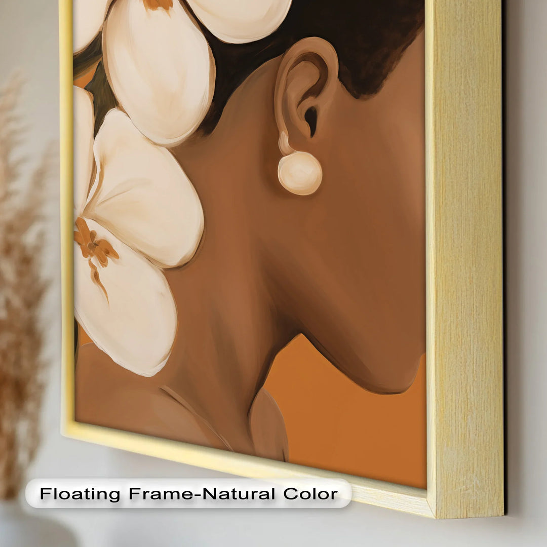 African Woman Wall Art – White Orchid Portrait Oil Painting - MyPhotoStation