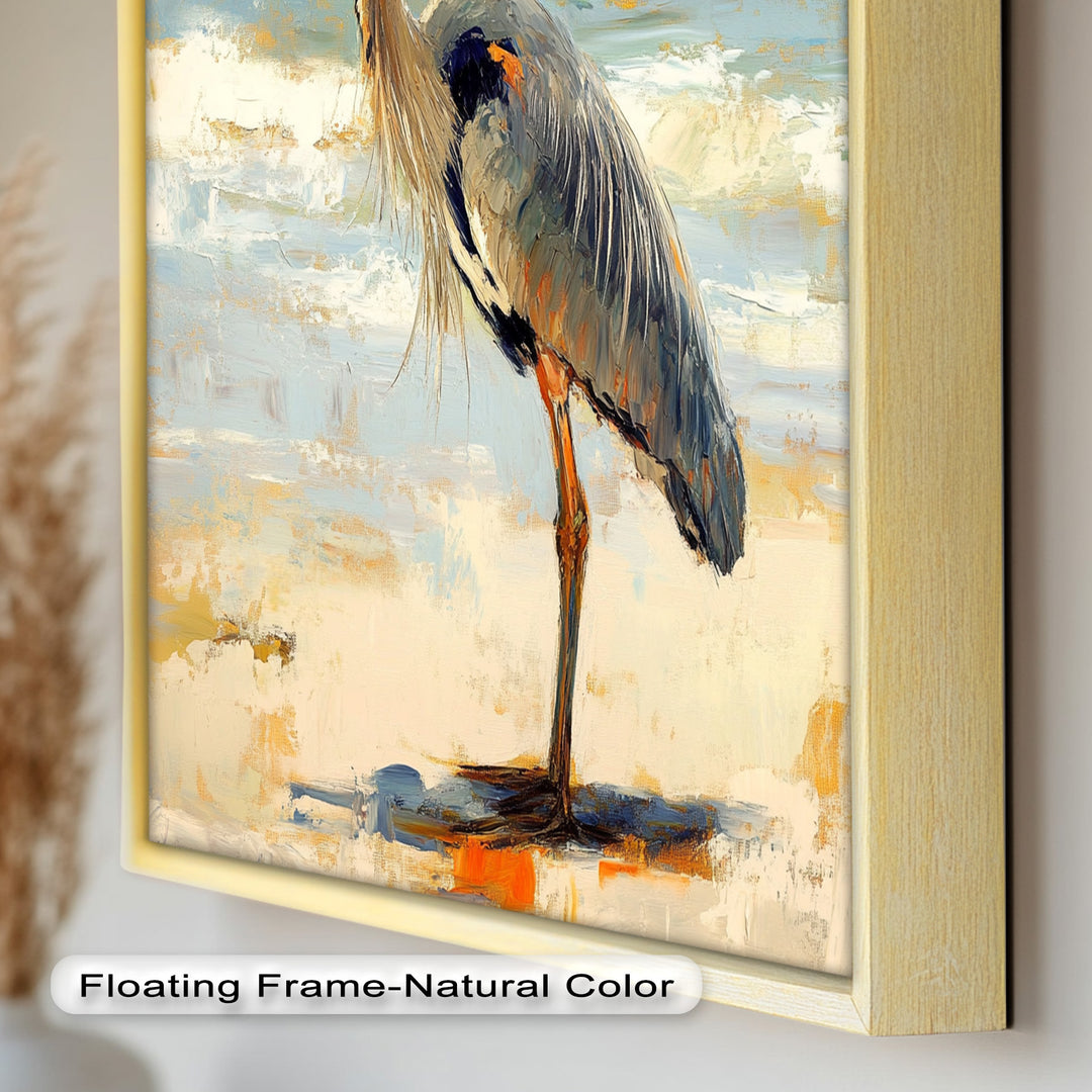 Coastal Heron with Ocean Breeze - Modern Oil Painting