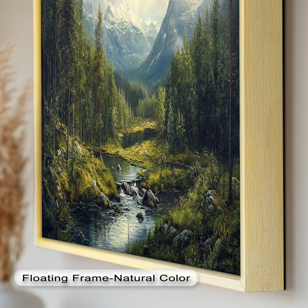 Wald Wand Kunst-Berg Fluss Landschaft Ölgemälde