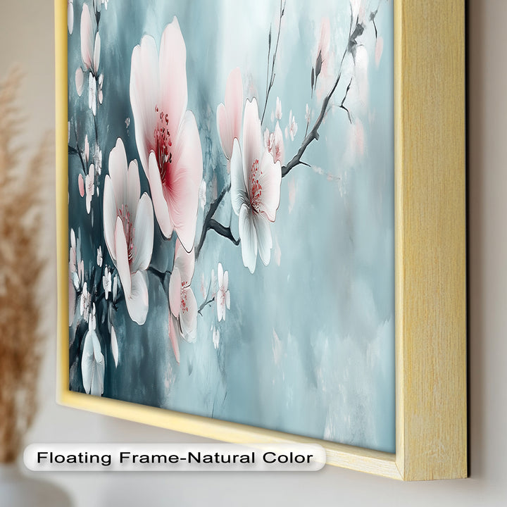 Soft Pink and White Petals on Tranquil Blue - Flower Oil Painting