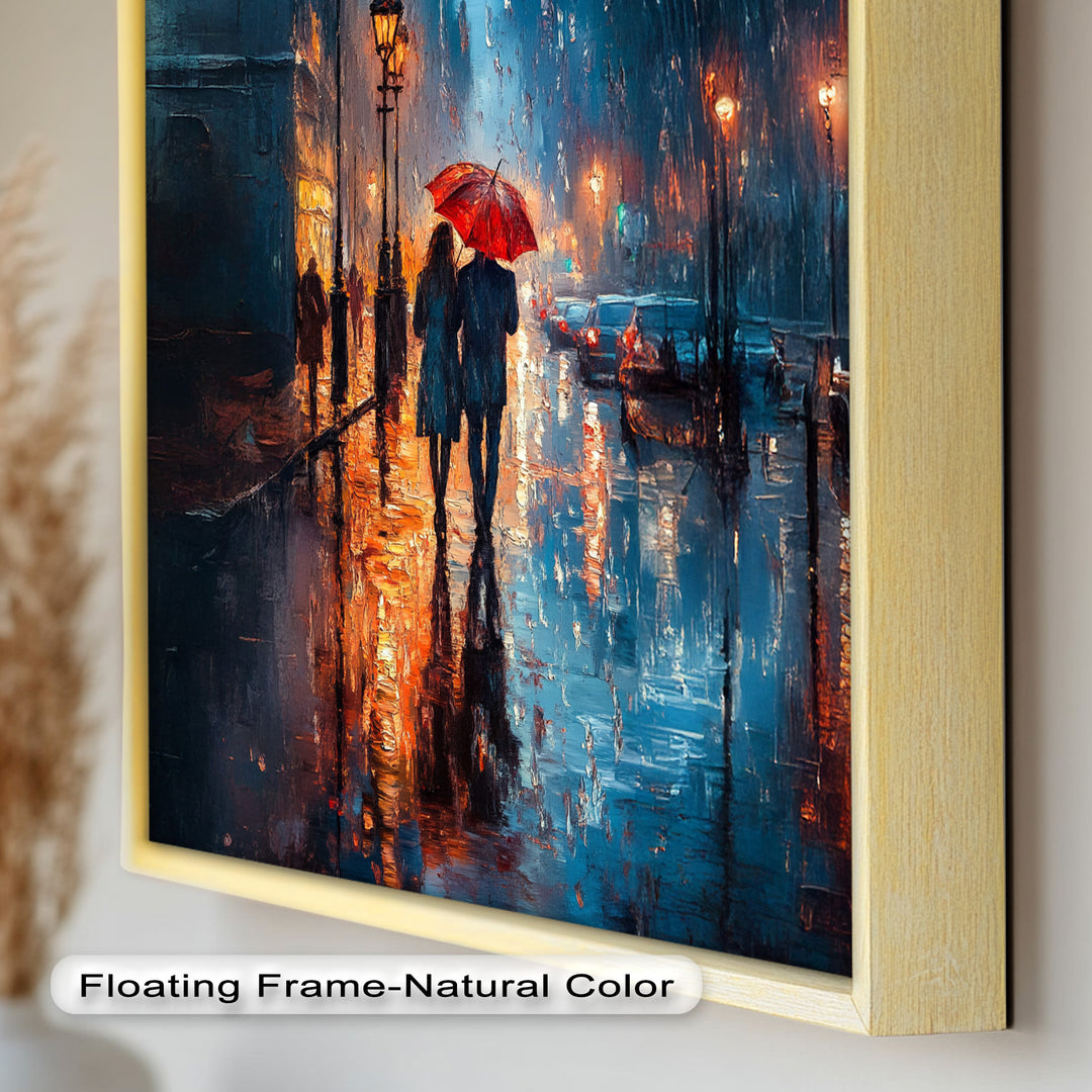 Romantic Couple in Rainy City - Love Oil Painting