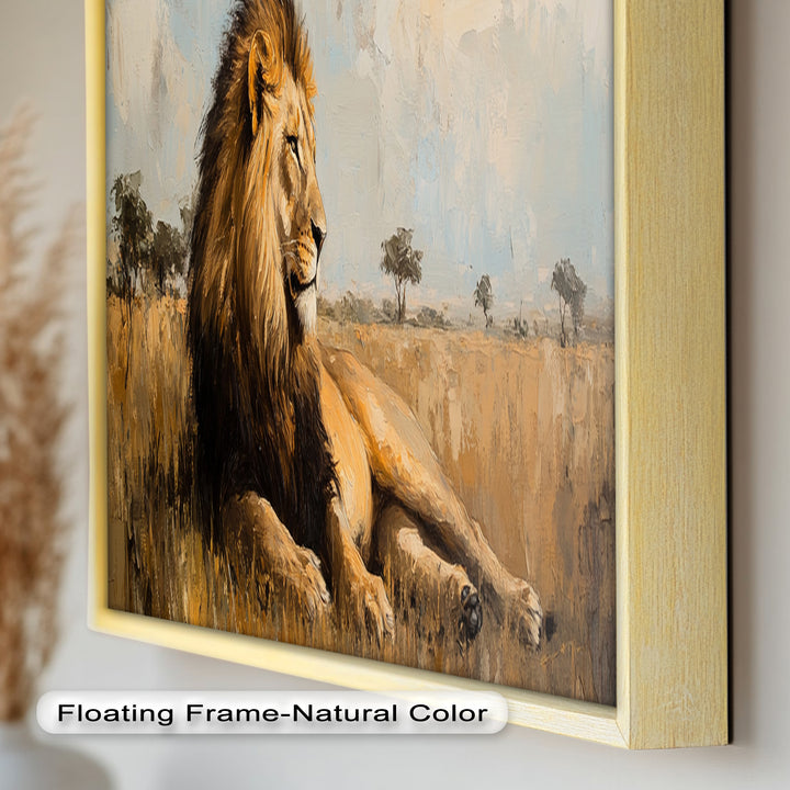Regal Lion in Golden Plains – Wildlife Oil Painting