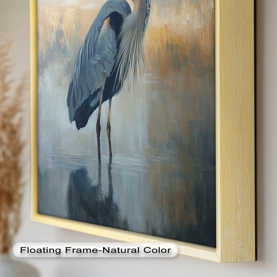Heron in Misty Reflections - Animal Oil Painting
