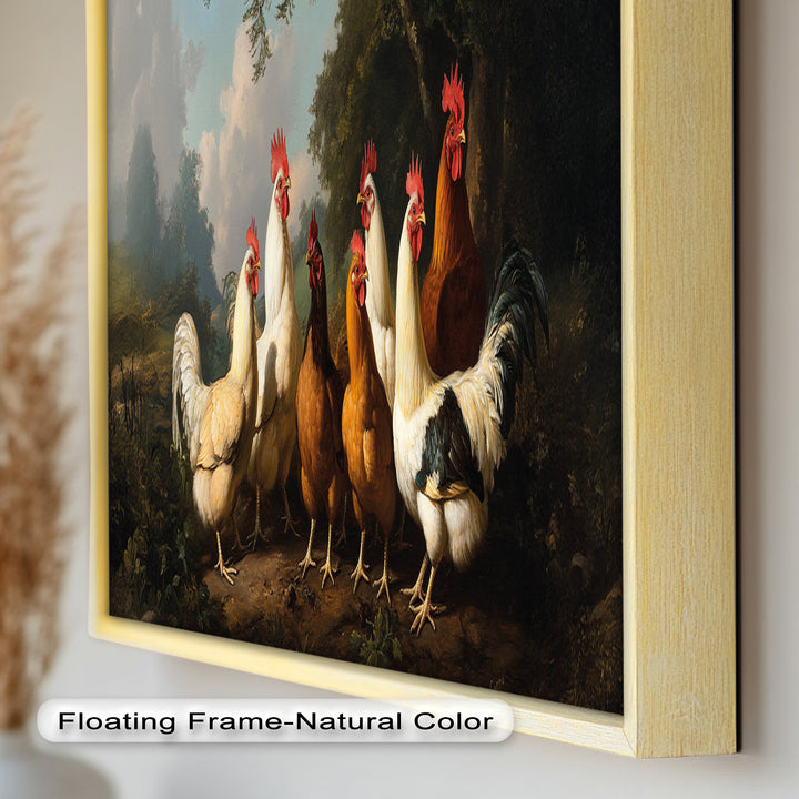 Roosters and Hens in a Countryside Clearing - Animal Oil Painting