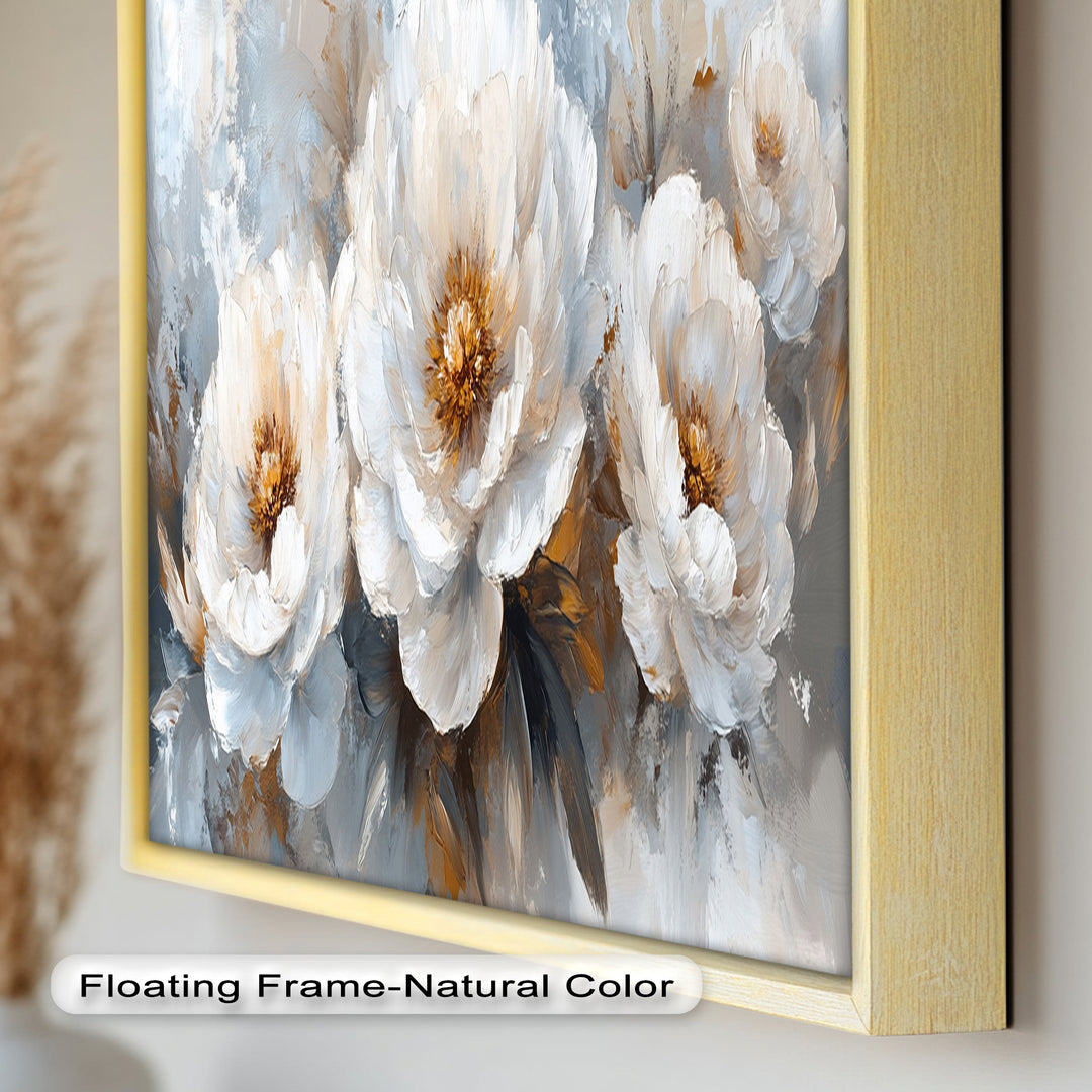 White Petals on Soft Neutral Background - Flower Oil Painting