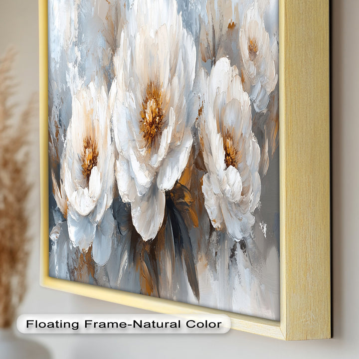 White Petals on Soft Neutral Background - Flower Oil Painting