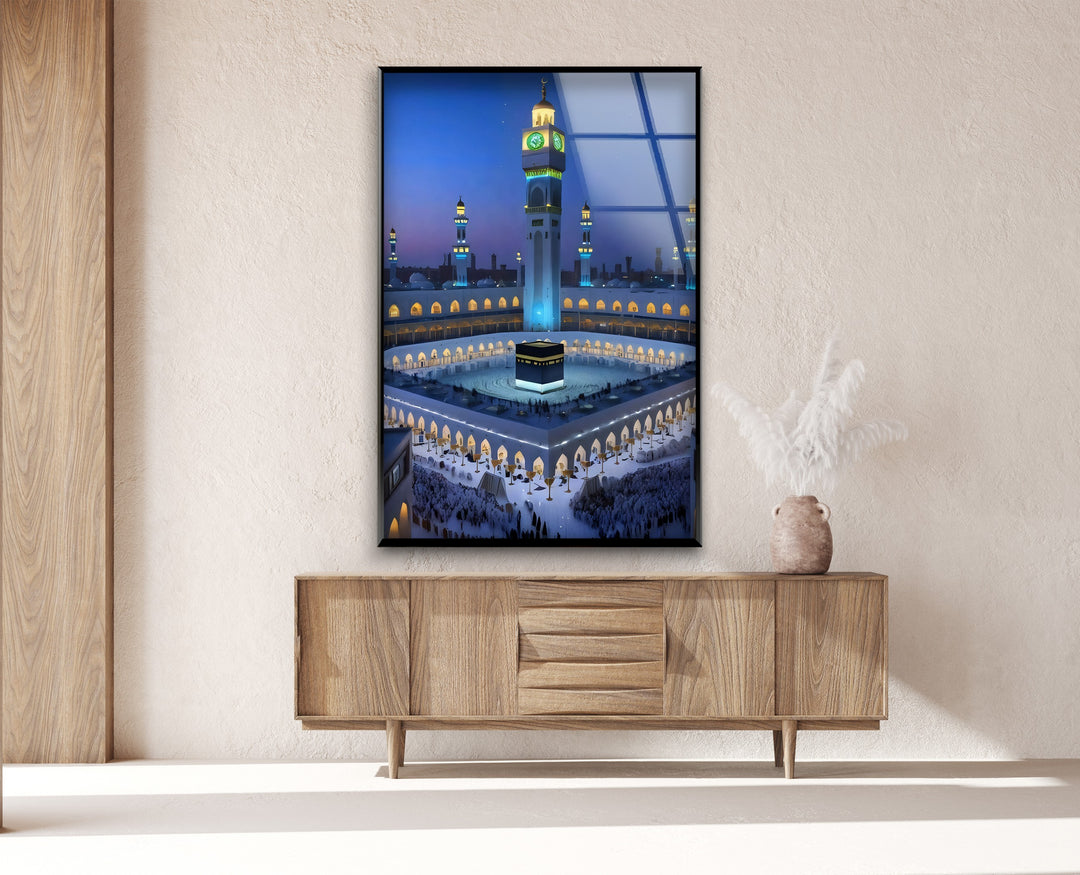 Faith-inspired Islamic art with clock tower view