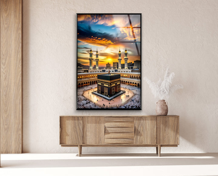 Spiritual Islamic art of the Kaaba at sunset