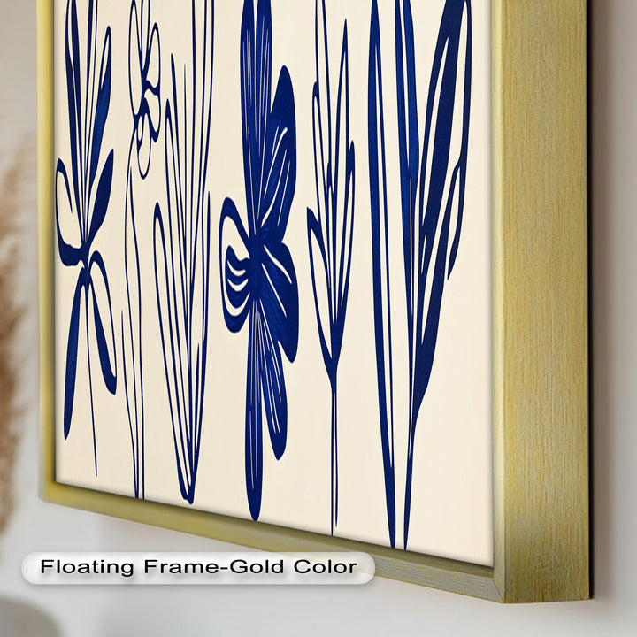 Indigo Bloom Line Art – Minimalistisches florales Ölgemälde
