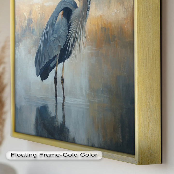 Heron in Misty Reflections - Animal Oil Painting