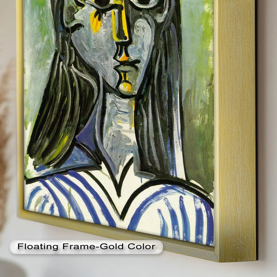 Geometric shapes define the bold cubist 'Woman in Rose Hat' in this Picasso-style oil painting art piece, showcasing an expressive portrait.