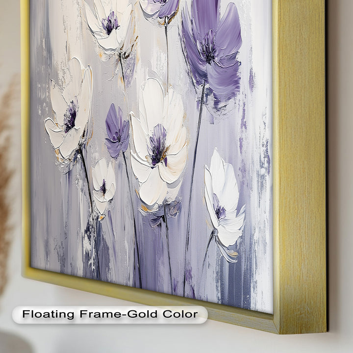 White and Purple Florals on Misty Background - Flower Oil Painting