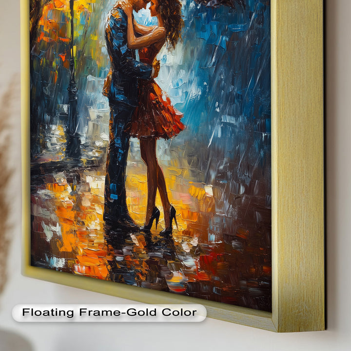 Embrace in Autumn Rain – Passionate Love Oil Painting
