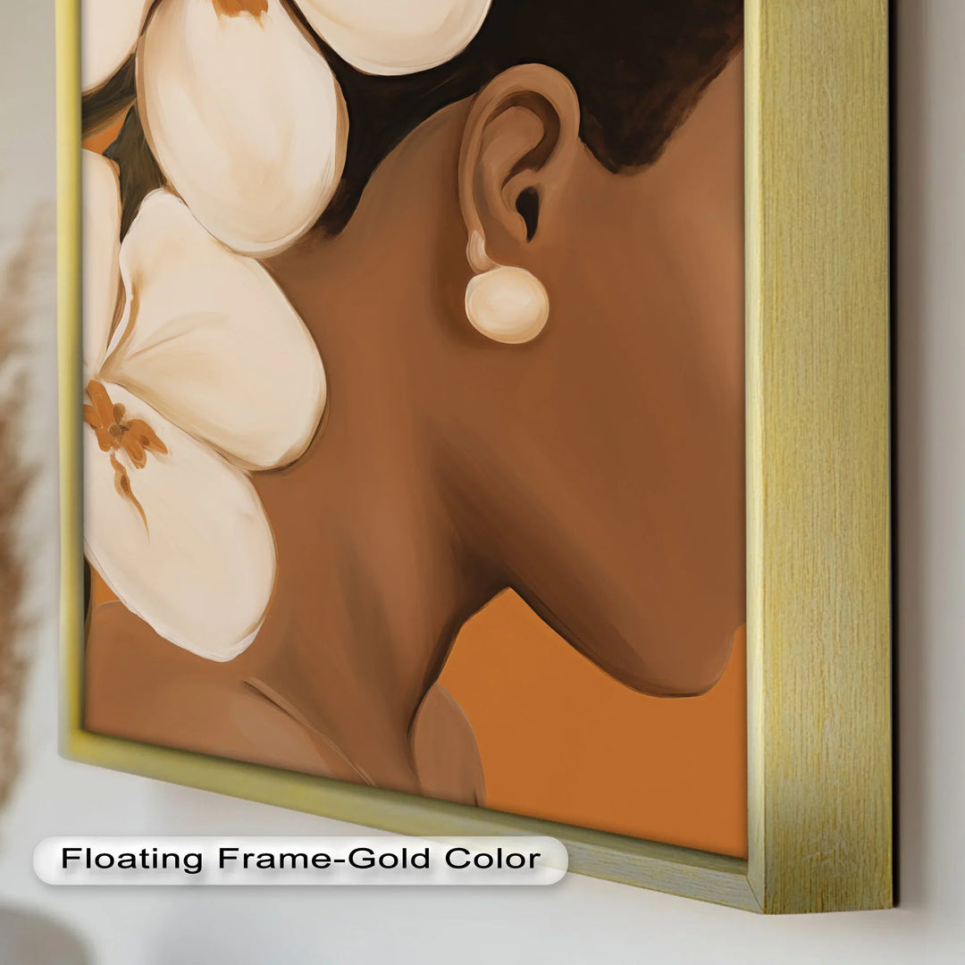 African Woman Wall Art – White Orchid Portrait Oil Painting - MyPhotoStation
