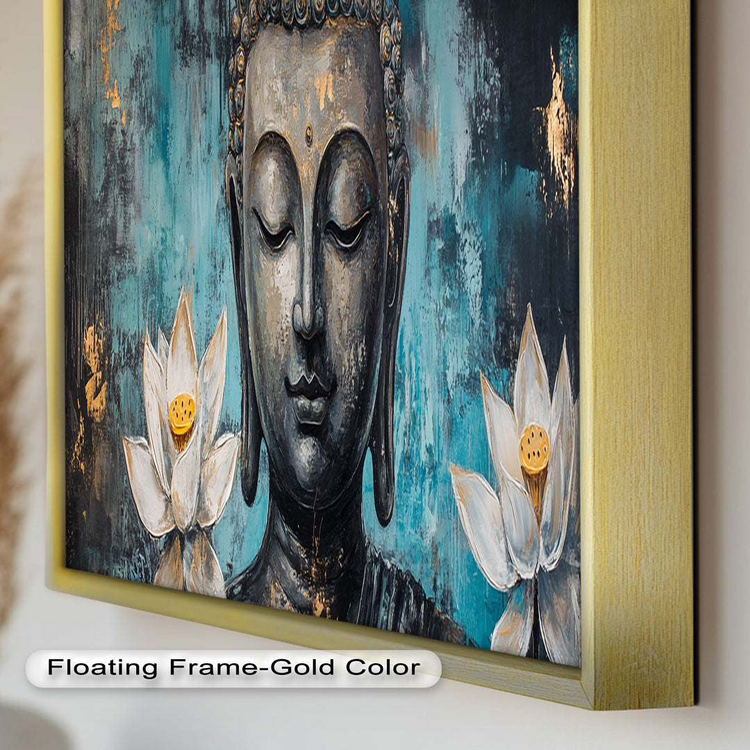 Buddha with Lotus Flowers Wall Art – Religious Oil Painting