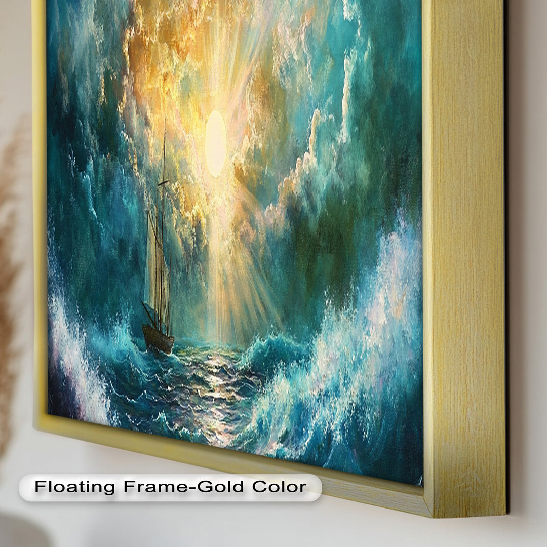 Golden Sun & Sea – Boat Oil Painting