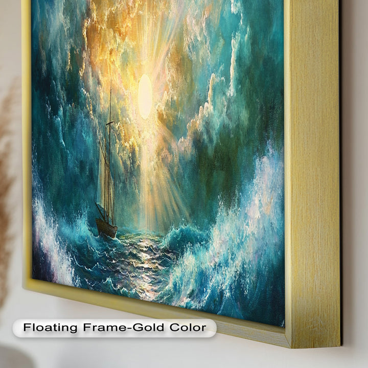 Golden Sun & Sea – Boat Oil Painting