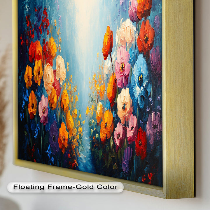 Multicolor Blossoms in Blue Radiance - Flower Oil Painting