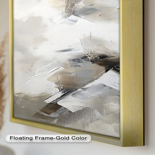 The layering effect in this neutral abstract oil painting art prints showcases a textured stonefold silence, creating depth with earth tones.