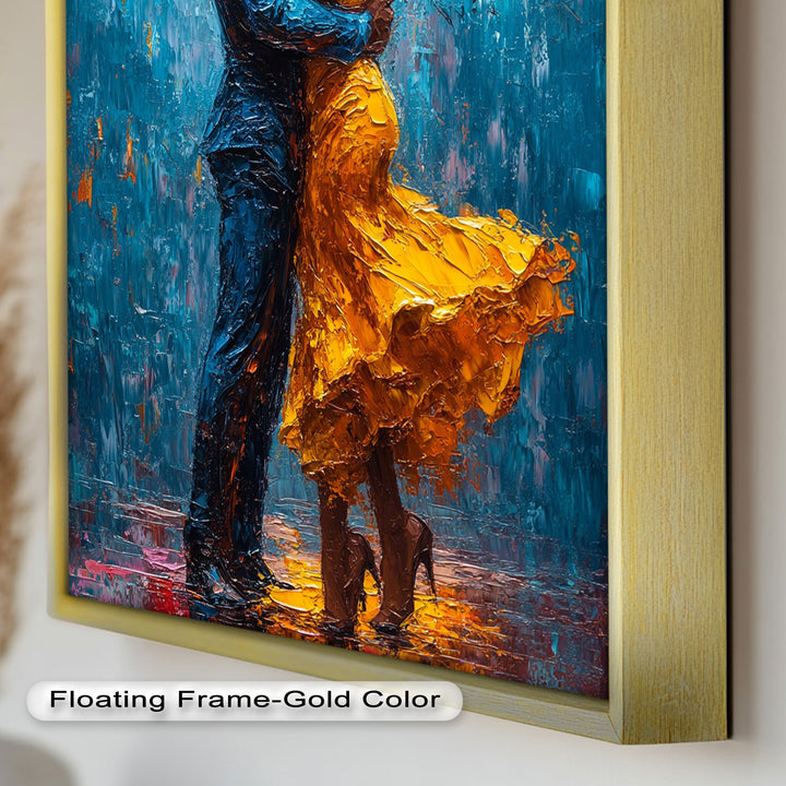 Golden Rhythm – Passionate Dance in the Rain Love Oil Painting