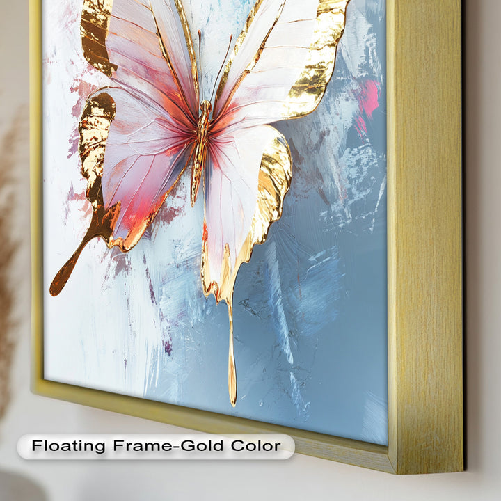 Gold und Blush Schmetterling in Bewegung - Tier Ölgemälde