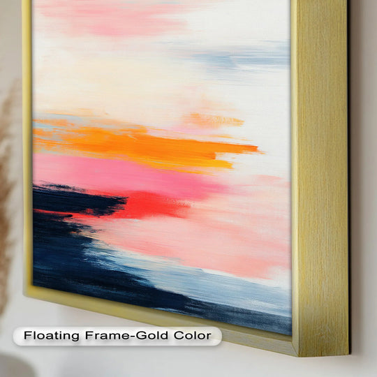 Gold finish on the frame of this abstract sunset sky oil painting adds an elegant touch to the oil painting home decor.