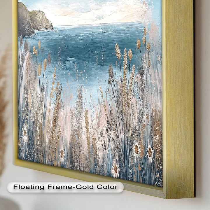 Wildflower Coastal View Landscape - Framed Oil Painting