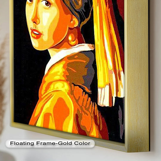 The stillness of the scene captures the modern rendition of the Girl with a Pearl Earring as a timeless oil painting art prints in a Renaissance style.
