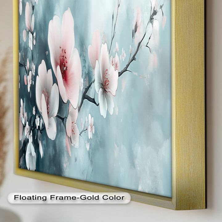 Soft Pink and White Petals on Tranquil Blue - Flower Oil Painting