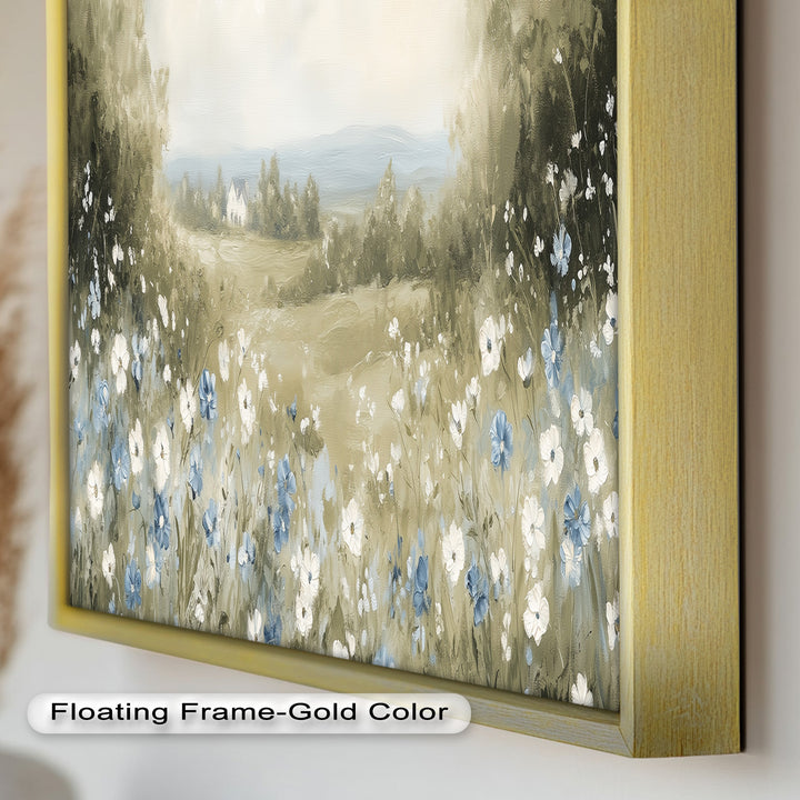 Blue Wildflower Meadow Landscape Oil Painting